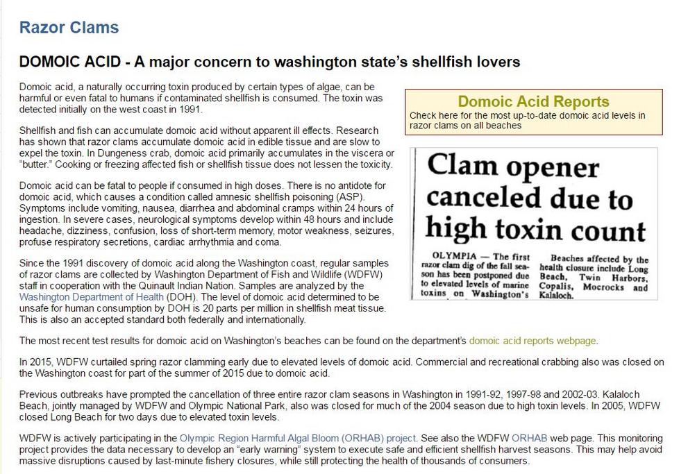 Clam Vac Domoic Acid Test Results in WA | Clam Vac